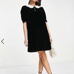 & Other Stories velvet mini dress with faux pearl collar in black